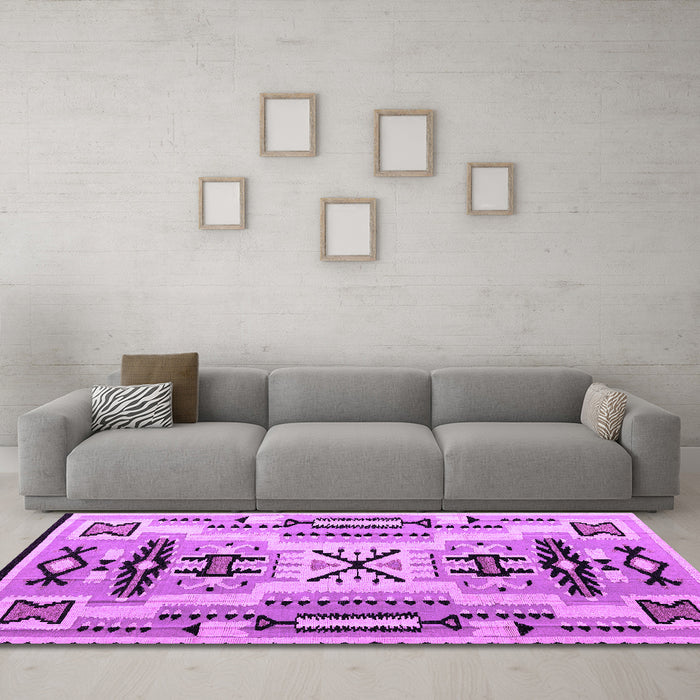 Machine Washable Southwestern Purple Country Area Rugs in a Living Room, wshabs5220pur