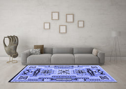Machine Washable Southwestern Blue Country Rug in a Living Room, wshabs5220blu