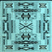 Square Machine Washable Southwestern Light Blue Country Rug, wshabs5220lblu