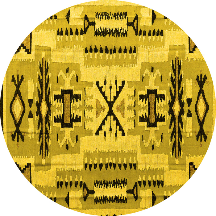 Round Machine Washable Southwestern Yellow Country Rug, wshabs5220yw