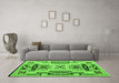 Machine Washable Southwestern Green Country Area Rugs in a Living Room,, wshabs5220grn