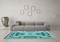 Machine Washable Southwestern Light Blue Country Rug, wshabs5220lblu