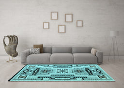 Machine Washable Southwestern Light Blue Country Rug in a Living Room, wshabs5220lblu