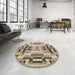 Round Abstract Brown Southwestern Rug in a Office, abs5220