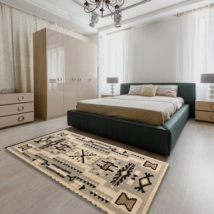 Machine Washable Abstract Brown Rug in a Bedroom, wshabs5220