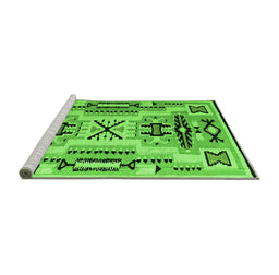 Sideview of Machine Washable Southwestern Green Country Area Rugs, wshabs5220grn