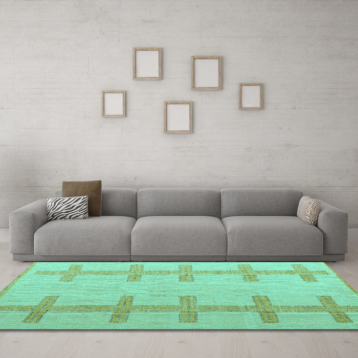 Machine Washable Solid Turquoise Modern Area Rugs in a Living Room,, wshabs5221turq