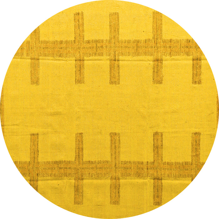 Round Machine Washable Solid Yellow Modern Rug, wshabs5221yw