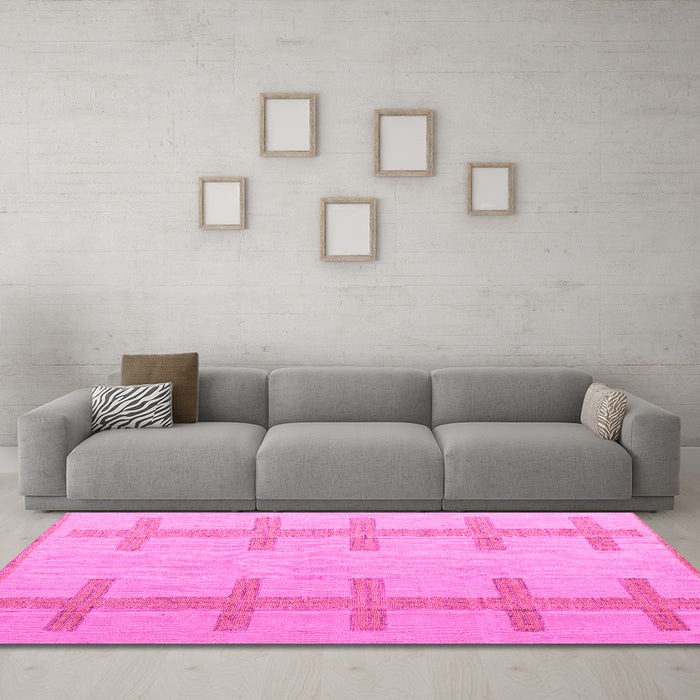 Machine Washable Solid Pink Modern Rug in a Living Room, wshabs5221pnk