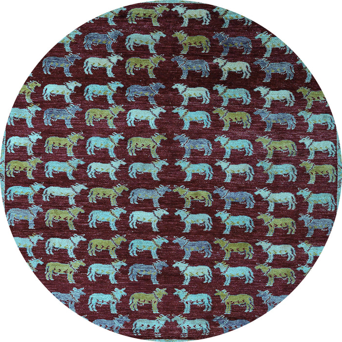 Round Abstract Light Blue Modern Rug, abs5222lblu