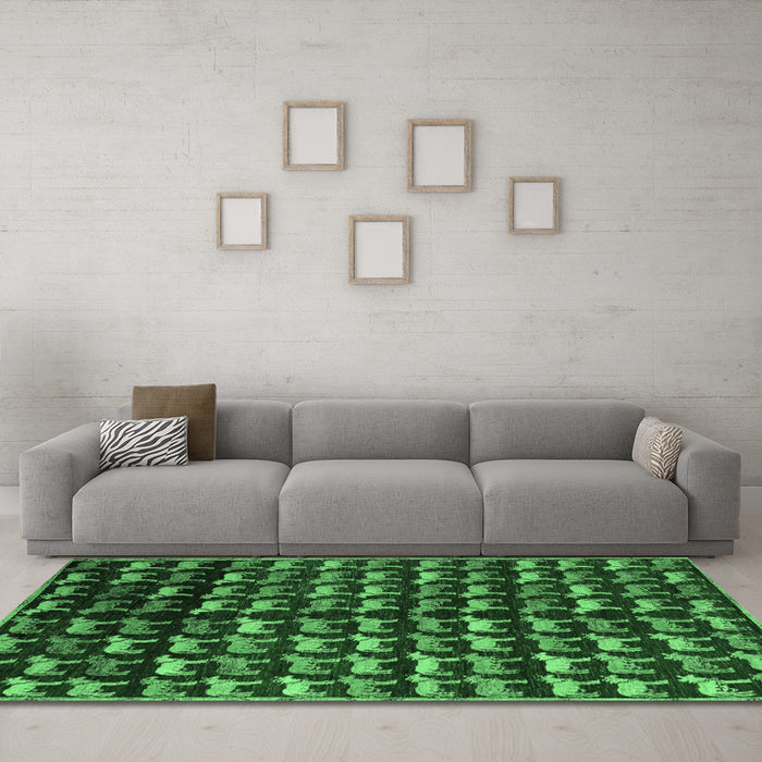 Machine Washable Abstract Emerald Green Modern Area Rugs in a Living Room,, wshabs5222emgrn