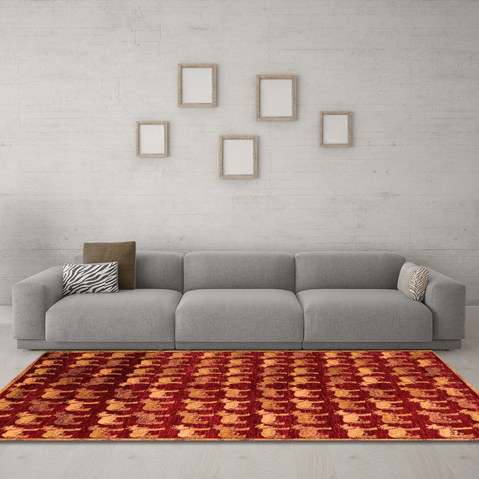 Machine Washable Abstract Orange Modern Area Rugs in a Living Room, wshabs5222org
