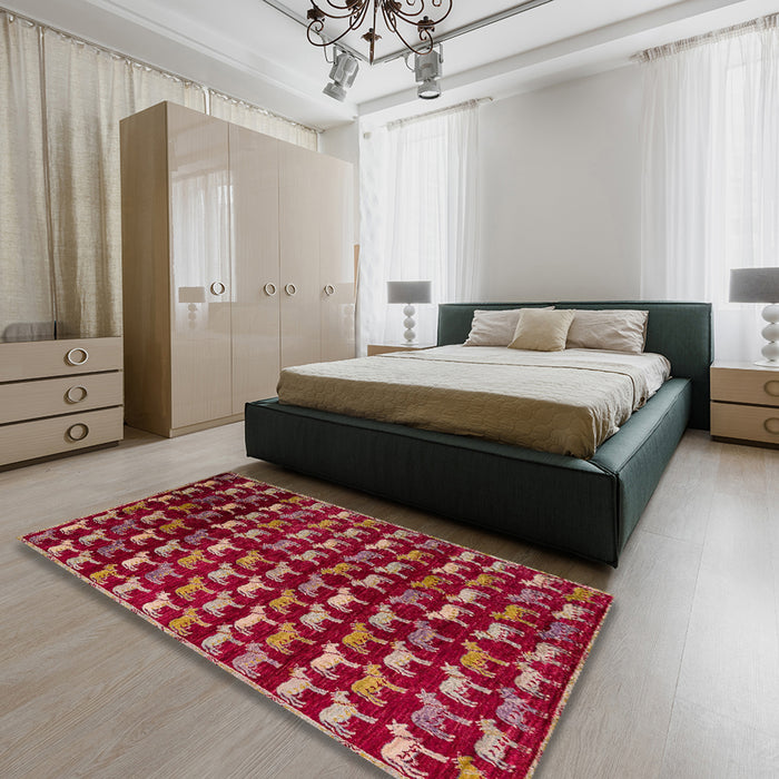 Abstract Red Modern Rug in a Bedroom, abs5222