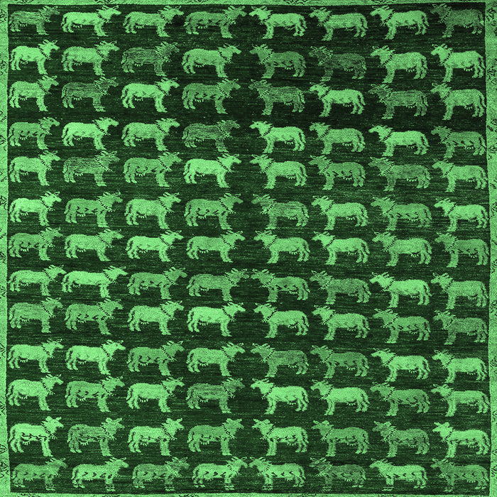 Square Machine Washable Abstract Emerald Green Modern Area Rugs, wshabs5222emgrn