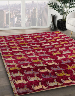 Machine Washable Abstract Red Rug in a Family Room, wshabs5222