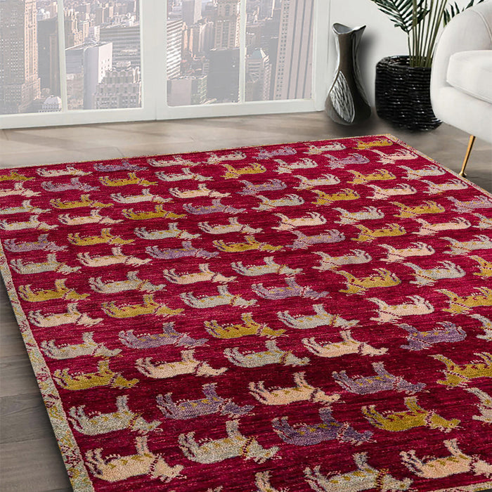 Machine Washable Abstract Red Rug in a Family Room, wshabs5222