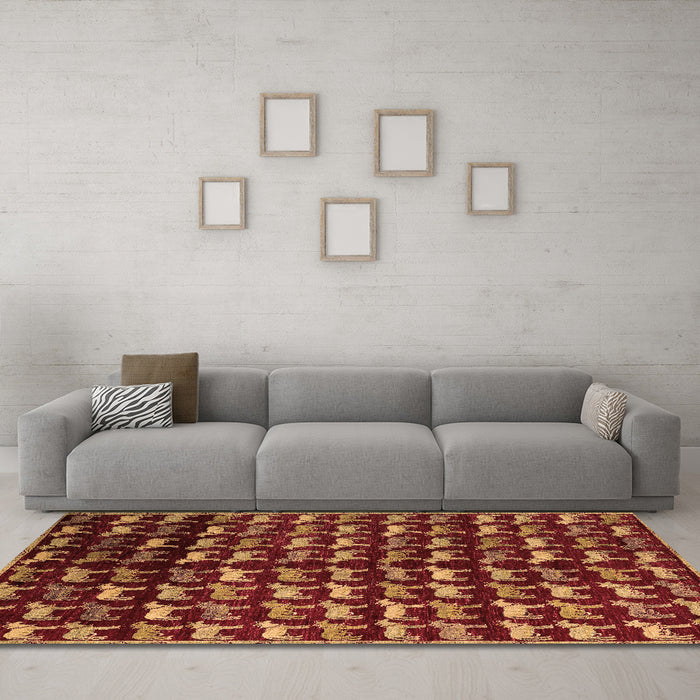Machine Washable Abstract Brown Modern Rug in a Living Room,, wshabs5222brn