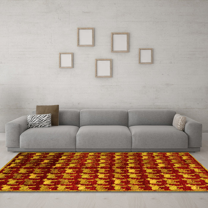 Machine Washable Abstract Yellow Modern Rug in a Living Room, wshabs5222yw