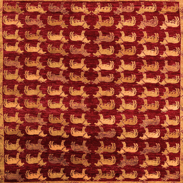 Square Machine Washable Abstract Orange Modern Area Rugs, wshabs5222org