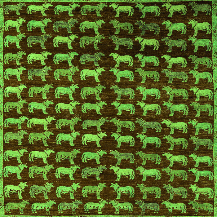 Square Machine Washable Abstract Green Modern Area Rugs, wshabs5222grn