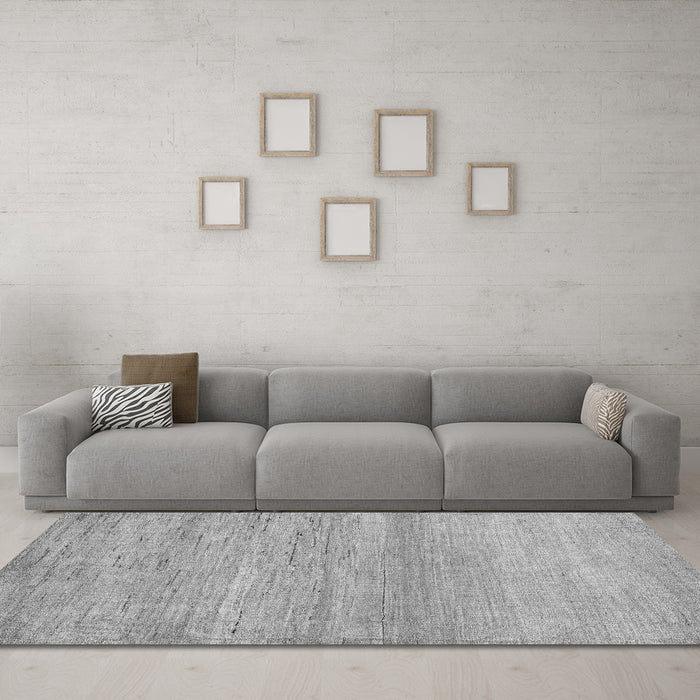 Machine Washable Abstract Gray Modern Rug in a Living Room,, wshabs5223gry