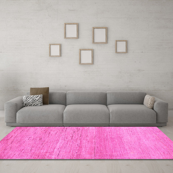 Machine Washable Abstract Pink Modern Rug in a Living Room, wshabs5223pnk