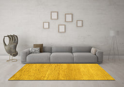 Machine Washable Abstract Yellow Modern Rug in a Living Room, wshabs5223yw