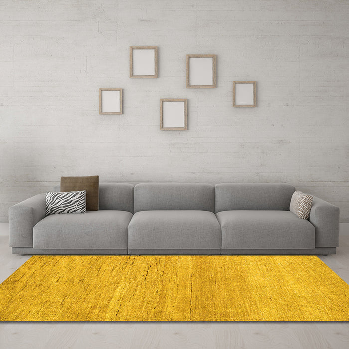 Machine Washable Abstract Yellow Modern Rug in a Living Room, wshabs5223yw