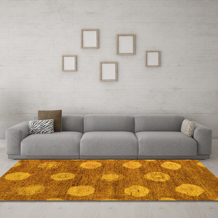 Machine Washable Abstract Yellow Modern Rug in a Living Room, wshabs5224yw