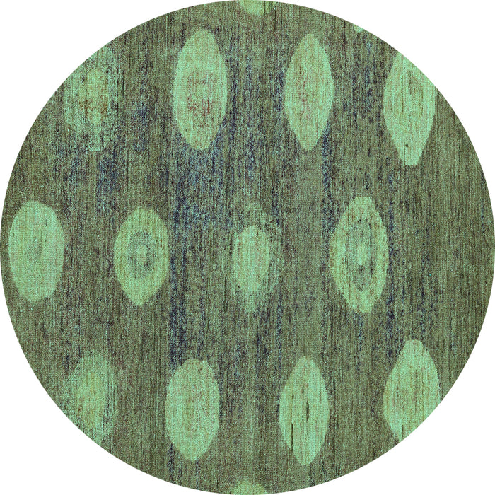 Round Machine Washable Abstract Turquoise Modern Area Rugs, wshabs5224turq