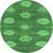 Round Abstract Emerald Green Modern Rug, abs5224emgrn