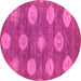 Round Machine Washable Abstract Pink Modern Rug, wshabs5224pnk