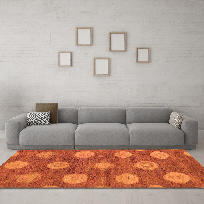 Machine Washable Abstract Orange Modern Area Rugs in a Living Room, wshabs5224org