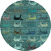 Round Abstract Light Blue Modern Rug, abs5225lblu