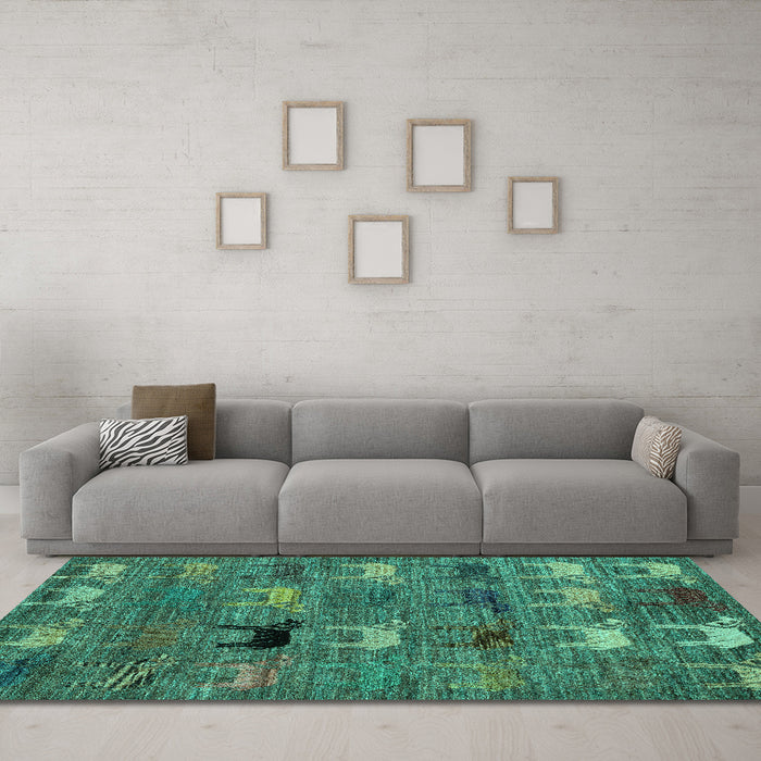 Machine Washable Abstract Turquoise Modern Area Rugs in a Living Room,, wshabs5225turq