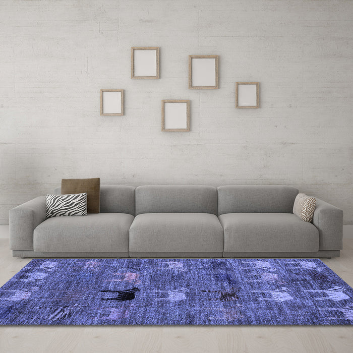 Machine Washable Abstract Blue Modern Rug in a Living Room, wshabs5225blu