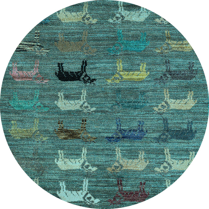 Round Machine Washable Abstract Light Blue Modern Rug, wshabs5225lblu
