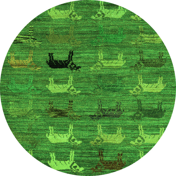 Round Abstract Green Modern Rug, abs5225grn