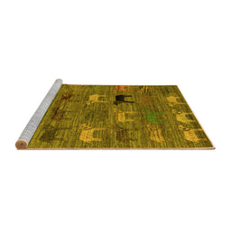 Sideview of Machine Washable Abstract Yellow Modern Rug, wshabs5225yw