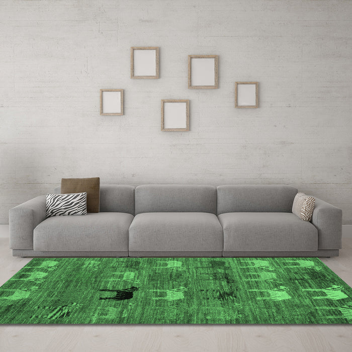 Machine Washable Abstract Emerald Green Modern Area Rugs in a Living Room,, wshabs5225emgrn