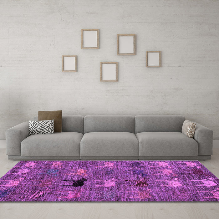 Machine Washable Abstract Purple Modern Area Rugs in a Living Room, wshabs5225pur