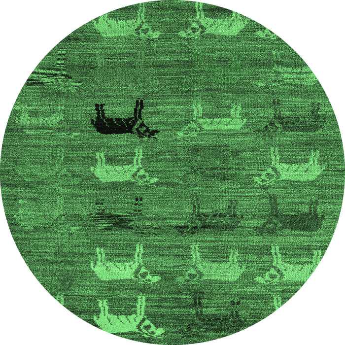 Round Abstract Emerald Green Modern Rug, abs5225emgrn