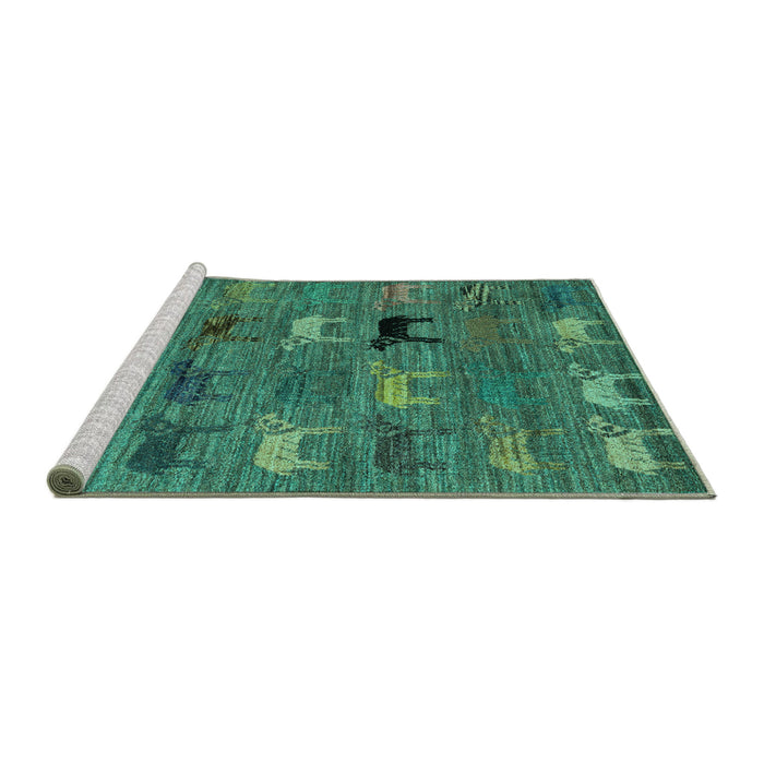 Sideview of Machine Washable Abstract Turquoise Modern Area Rugs, wshabs5225turq