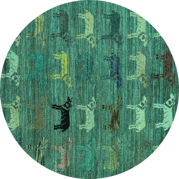 Round Abstract Turquoise Modern Rug, abs5225turq