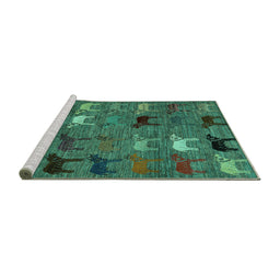 Sideview of Machine Washable Abstract Turquoise Modern Area Rugs, wshabs5226turq