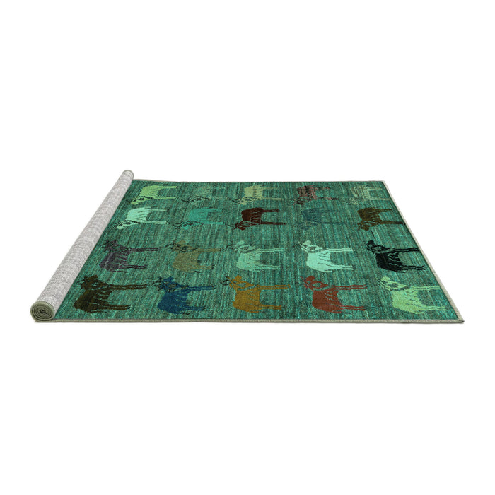 Sideview of Machine Washable Abstract Turquoise Modern Area Rugs, wshabs5226turq