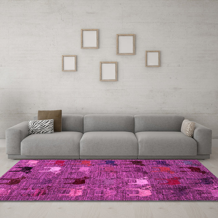 Machine Washable Abstract Pink Modern Rug in a Living Room, wshabs5226pnk