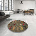 Round Machine Washable Abstract Bakers Brown Rug in a Office, wshabs5226