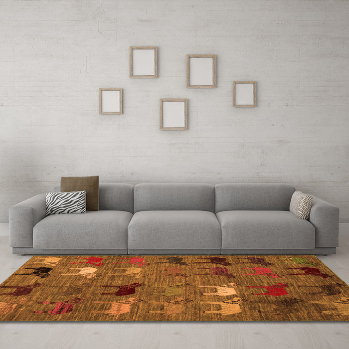 Machine Washable Abstract Orange Modern Area Rugs in a Living Room, wshabs5226org