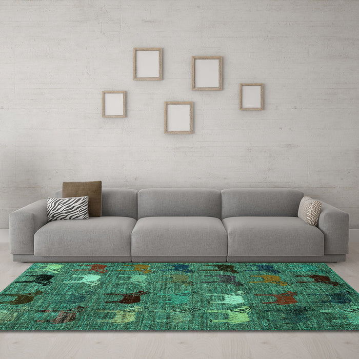 Machine Washable Abstract Turquoise Modern Area Rugs in a Living Room,, wshabs5226turq